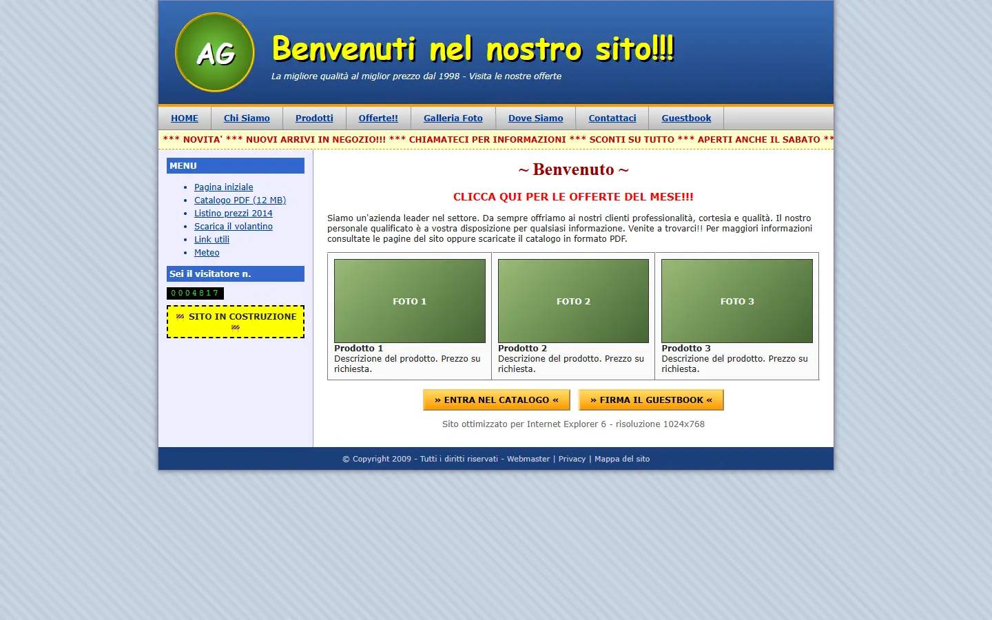 Esempio di sito vecchio, fatto con un template