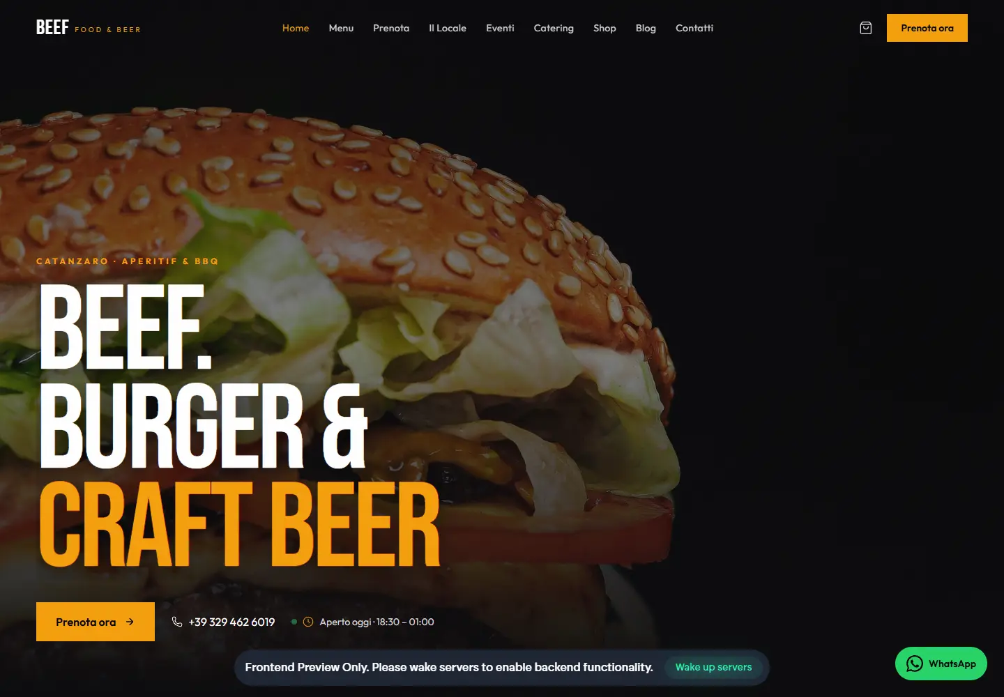 Home page del sito Beef Burgher