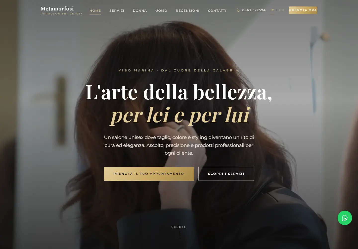 Home page del sito Metamorfosi Parrucchieri